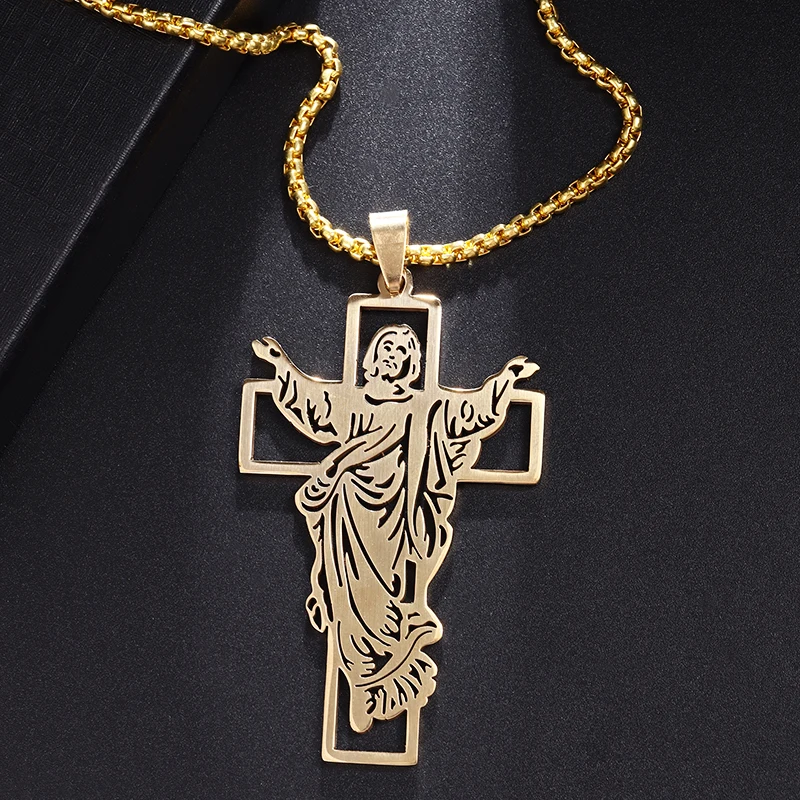 

Stainless Steel Classic Fashion Christian Good Friday Cross Pendant Necklace Men Women Daily Prayer Amulet Jewelry Gift