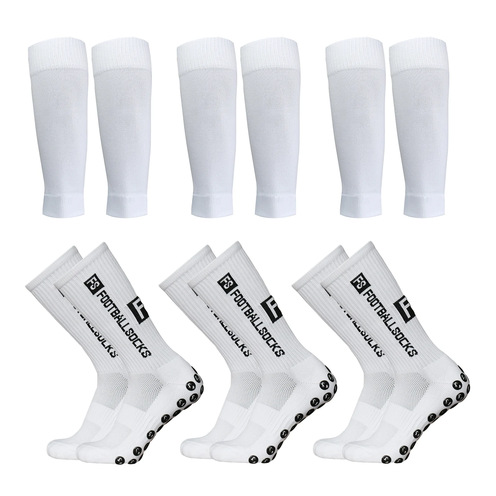 

3 Pairs Anti Slip Soccer Socks and Calf Sleeves Set Outdoor Sport Running Stretch Socks Athletic Football Socks with Grips