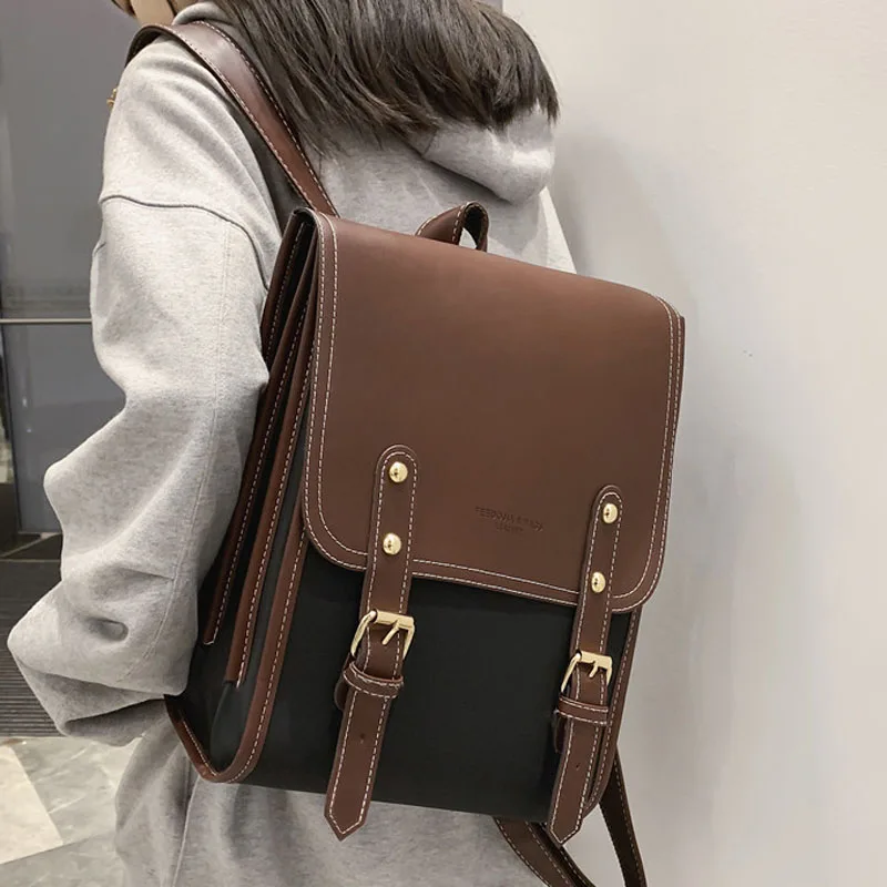 

Модный женский рюкзак в стиле ретро, большой школьный рюкзак из искусственной кожи для девочек-подростков, простые новые сумки через плечо