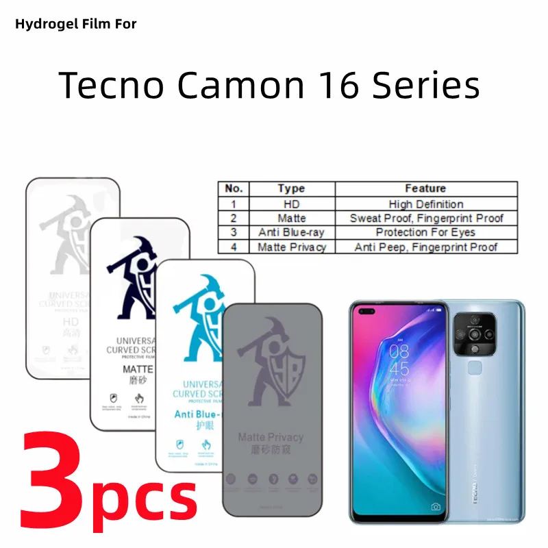 

Гидрогелевая пленка для Tecno Camon 16 Pro, матовая защитная пленка для экрана Camon 16 Premier 16s, Уход за глазами, антишпионская защитная пленка, 3 шт.