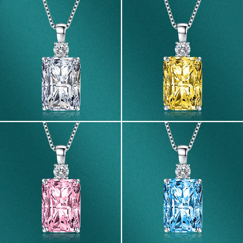 New Luxury Shiny Geometric High-End Crystal Pendant Women Fashion Design Rectangular Zircon Pendant Necklace Jewelry Accessories