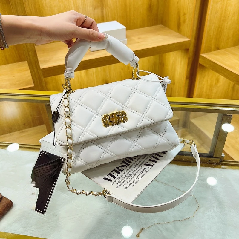 

2022Summer New Fashion Lingge Chain Shoulder Bags For Women Quality Leather Casual Handbags Luxur Brand Designer Crossbody Bags