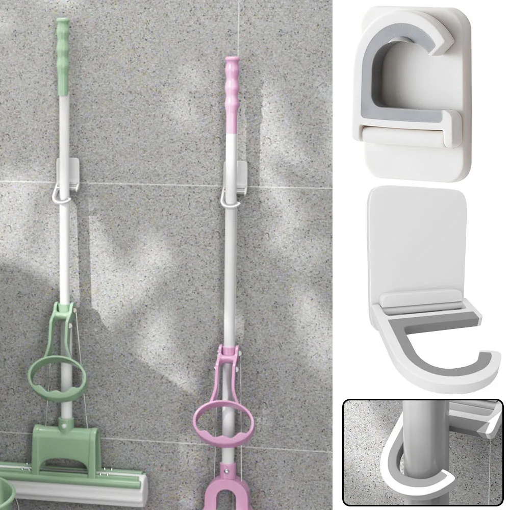 

Mop Hook Self-adhesive No Trace Rack Bathroom Supplies Foldable Non Punching Hook Multipurpose Traceless Powerful Broom Clip