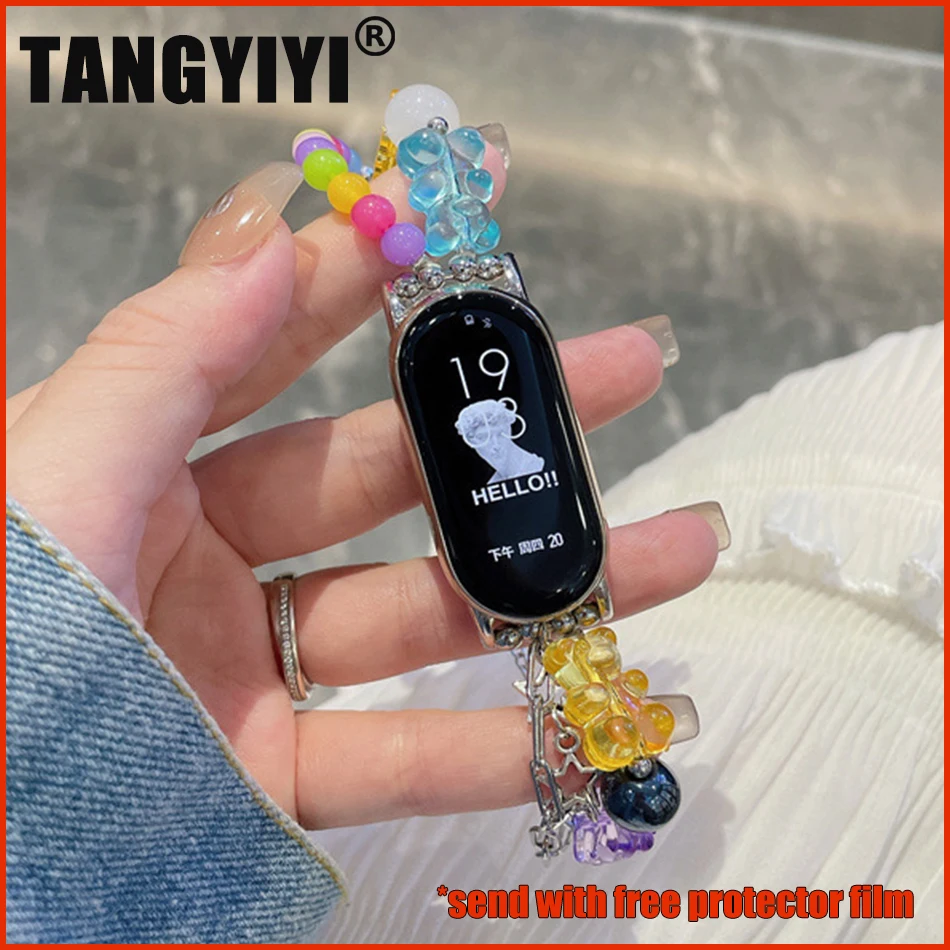 

Strap For Xiaomi Mi Band 8 7 6 5 Watch Band Fashion Y2K Bear Gummy Beads Chain Bracelet For Miband 5 6 4 3 Wristband with Case