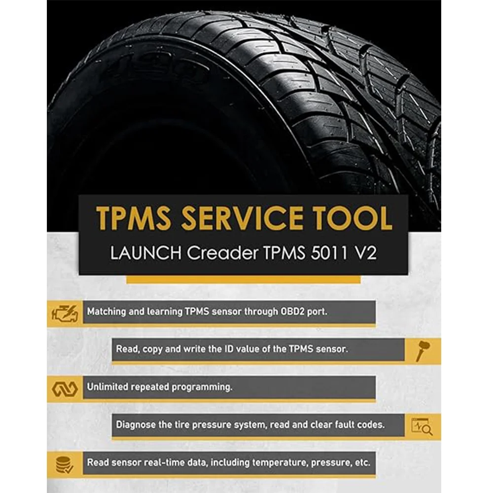 Фото LAUNCH X431 Creader TPMS 5011 V2 Датчик программирования давления в шинах Сканер Поддерживает все 315/433 МГц с 12 сервисными функциями №2
