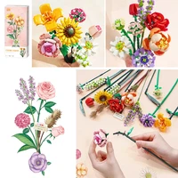 building block bouquet 3d model toy home decoration plant potted flower assembly brick girl toy child gift diy educational toys