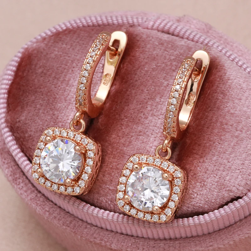 2022 Charm Zircon Long Pendant Earrings New Fashion Rose Gold Silver Color Bling Zircon Earrings Wedding Girl's Luxury Earrings