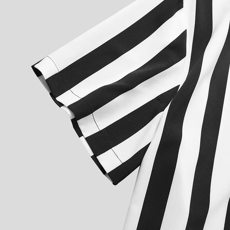 2022 summer new European and American men's casual short-sleeved shirts stand-up collar striped men's shirts