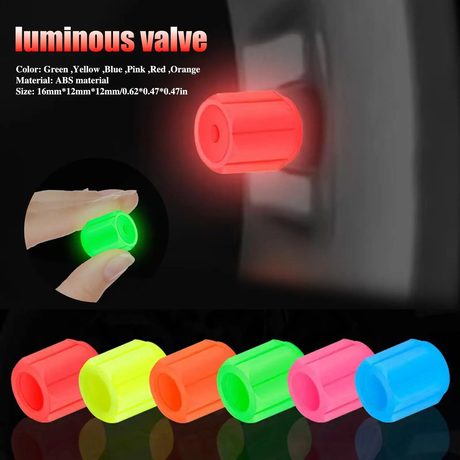 

4pcs Luminous Car Tire Valve Cap Motorcycle Bike Wheel Nozzle Dustproof Tyre Valve Stem Caps Fluorescent Night Glowing Decor