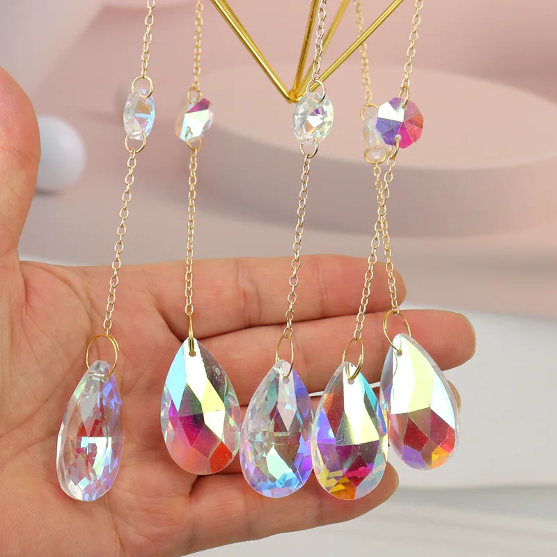 Copper Wire Wrap Rock Crystal Gravel Sun Catcher Lamp Stand Window Garden Hanging Decoration Handmade Natural Mineral Ornament