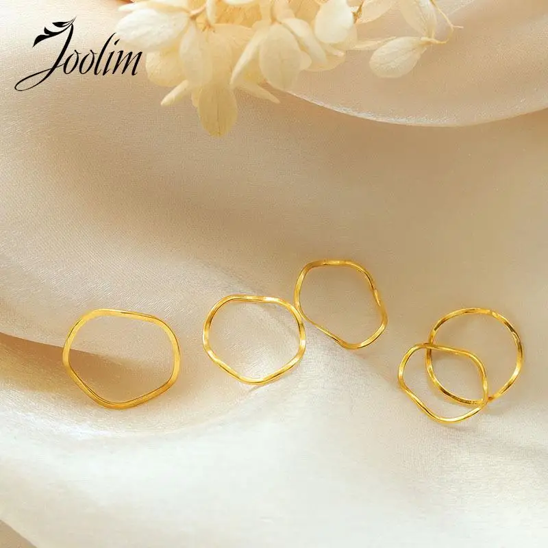 

Joolim High End 18K Gold PVD Waterproof Fashion Fold Wear Rings Accessories For Couples Stainless Steel Jewelry Wholesale