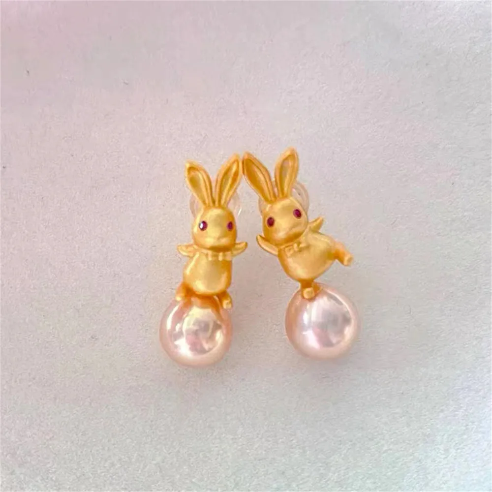 

DIY pearl earrings accessories S925 sterling silver jewelry cute rabbit earrings female empty holder Fit 8-10mm beads