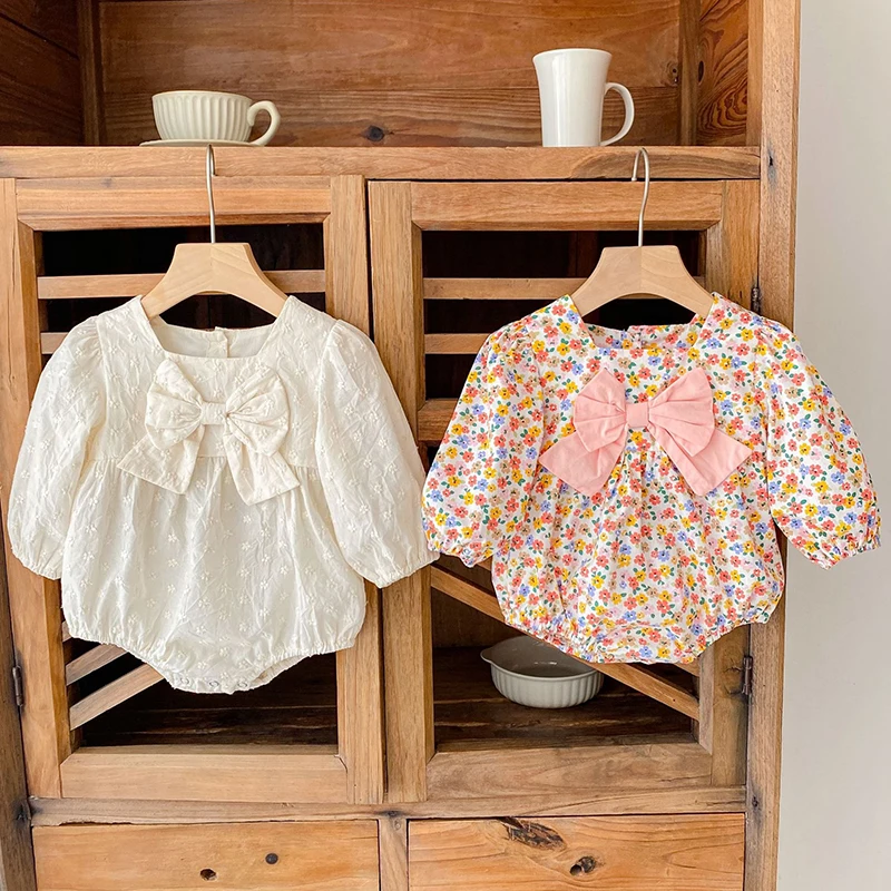 

Infant Baby Girls Long Sleeve Bowknot Printing Rompers Sweet Newborn Kids Baby Girls Clothes Rompers Baby Girls Rompers