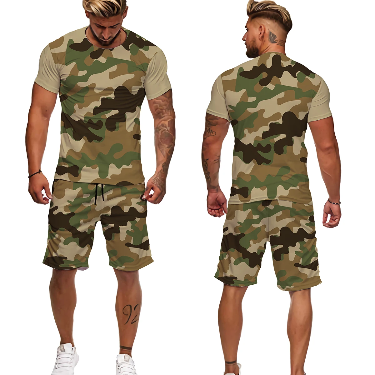 

2022 Men's Summer Camouflage Suits 3D Printed Sportswear Casual Shorts T-Shirt Suits Trend Men's Sweater Harajuku