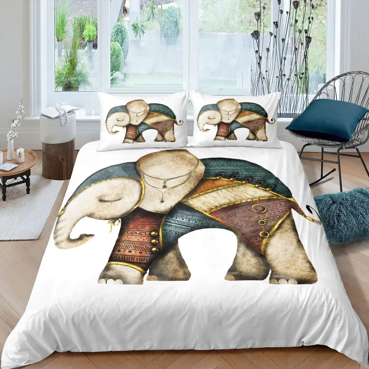 

Kids Elephant Bedding Set King/Queen Size Cartoon Cute Animal Duvet Cover for Girls Boys Lovely Wildlife Polyester Quilt