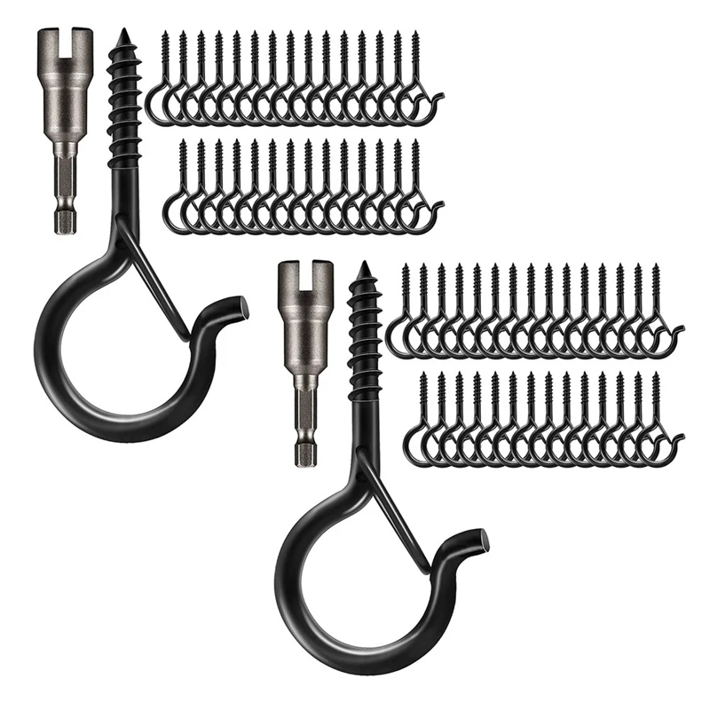 

60PCS Q-Hanger,Screw Hooks With Safety Buckle Design Christmas Lights Hanger Hooks Outdoor Wire Lights,With Nut Driver