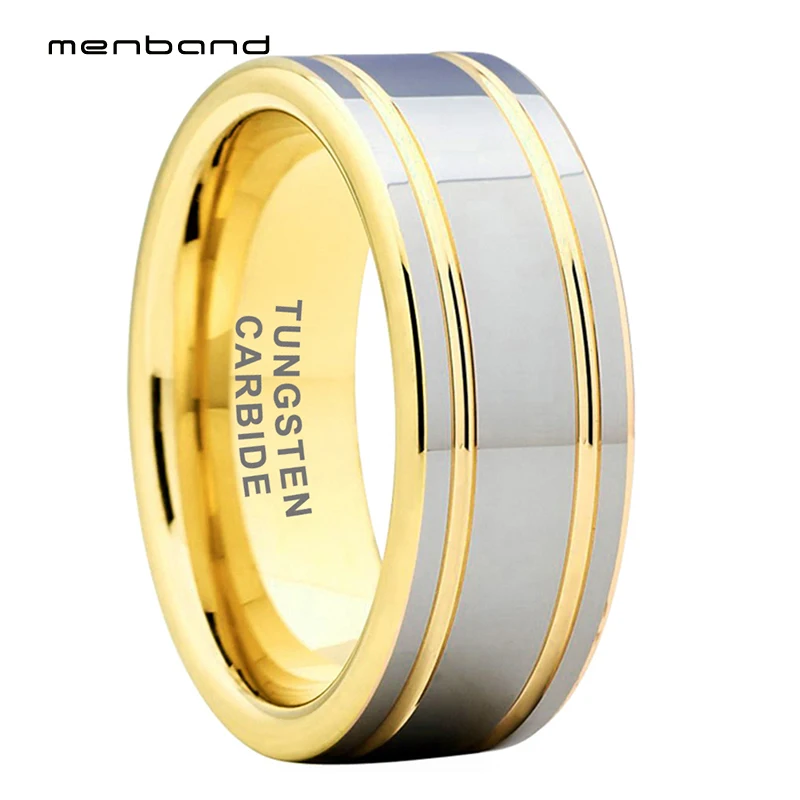 

Shiny Gold Tungsten Carbide Ring Men Women Wedding Band Flat Band Grooved Finish 8MM Comfort Fit