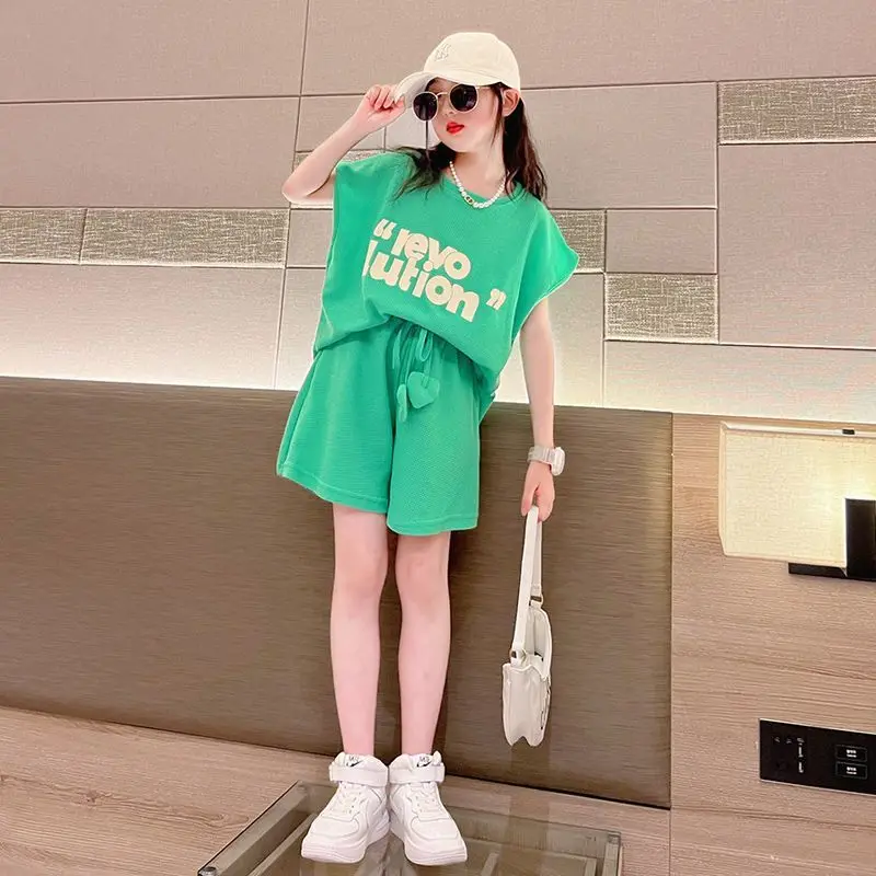 

Korean Girl's 2PCS 2023 New Tide Street Wear Hot Sale Short Sleeve Set Summer Clothes Kid Set Children Outfit Fashion Boutique