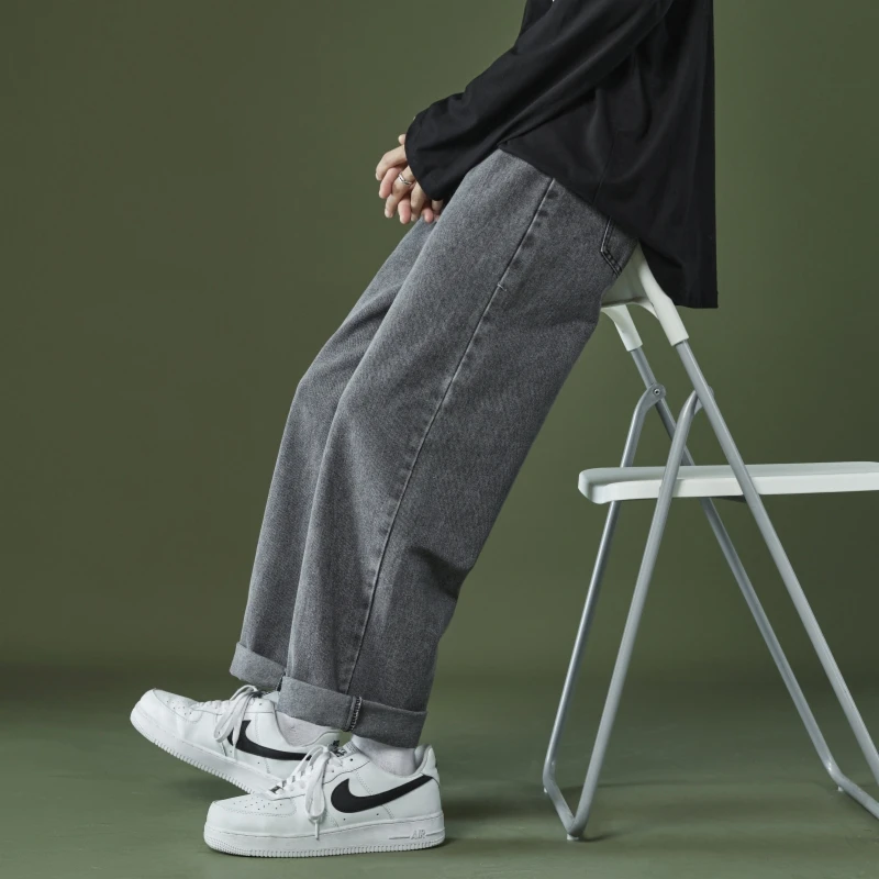 Four Seasons Baggy Jeans Men Korean Fashion Hip Hop Loose Straight Wide Leg Pants Male Youthful Daily Casual Denim Trousers Men