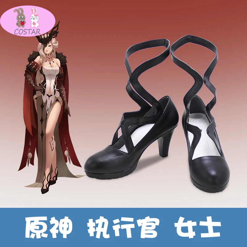 

Anime Genshin Impact Fatui Executive Officer NPC Cosplay shoes Game Halloween For Women 2022 New black shoes lolita shoes