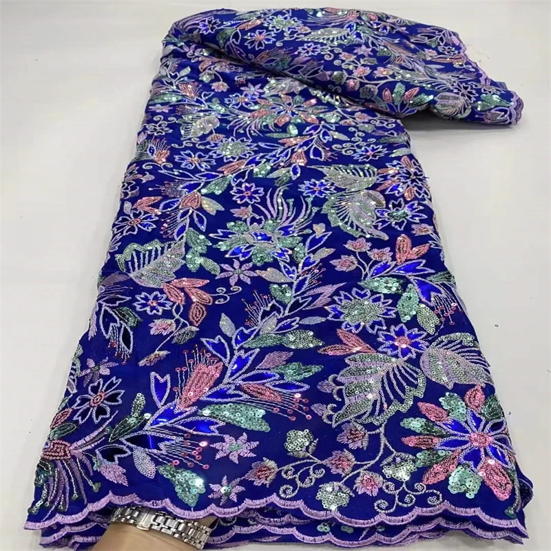 

African Mesh Lace Fabric 5 Yards 2022 High Quality Sequins Lace French Tulle Laces Nigerian Women Asoebi Wedding Fabric Sewing