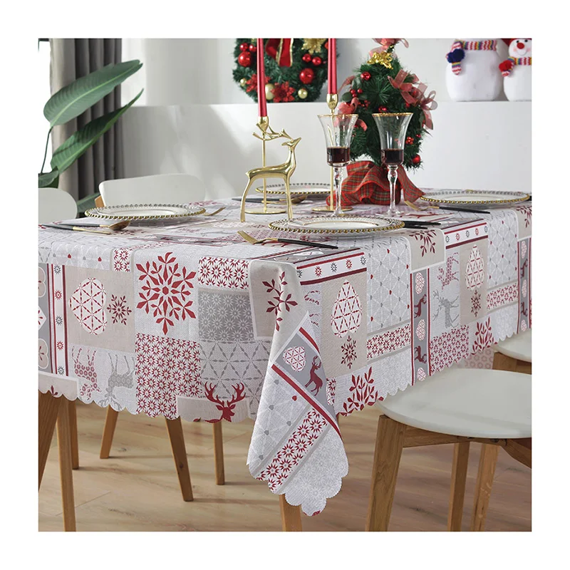 

Christmas Rectangle Waterproof Washable Spillproof Tablecloth Stain Resistant DecorativeTable Cloth For Dining Room