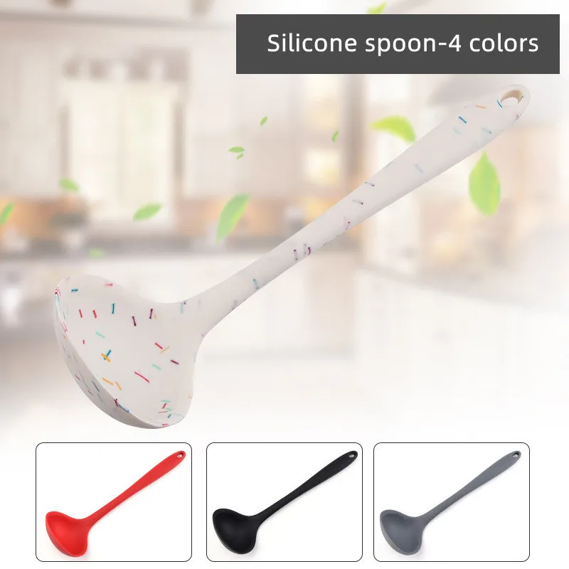 

1pc Long Spoons Food Grade Silicone Spoon 4 Colors Heat Resistant Long Handle Round Spoons for Soup Cooking Tool Kitchen Gadgets