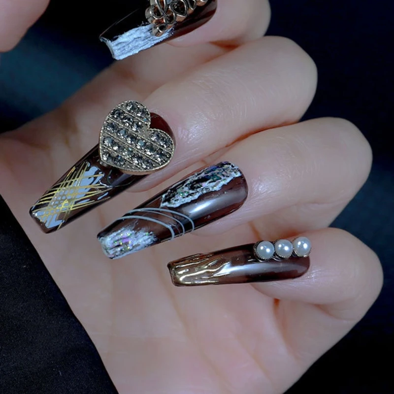 

3D Подвески для ногтей, медведь, сердечки, цветок, бант, жемчужные металлические украшения для дизайна ногтей, аксессуары для творчества