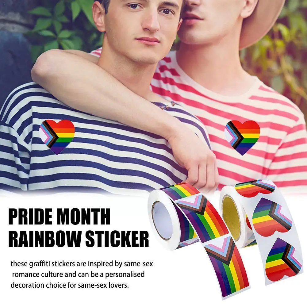 

Gay Pride Stickers 500pcs/Roll Decorative Stickers for Bag Cup Vase Heart/Square Shape Rainbow Stickers Special Gifts Y5L2