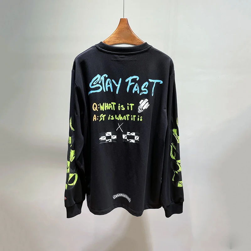 

Men's Women's Fashion T-shirt Cross Sanskrit Print Loose O-neck T-shirt Hip-Hop Long-Sleeved Highest Quality ins Bottoming Shirt