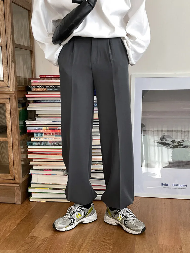 

SYUHGFA Men's Wear 2022 Autumn Solid Color Slim Casual Straight Suit Pants For Male All-match Simple Wide Legs Trousers