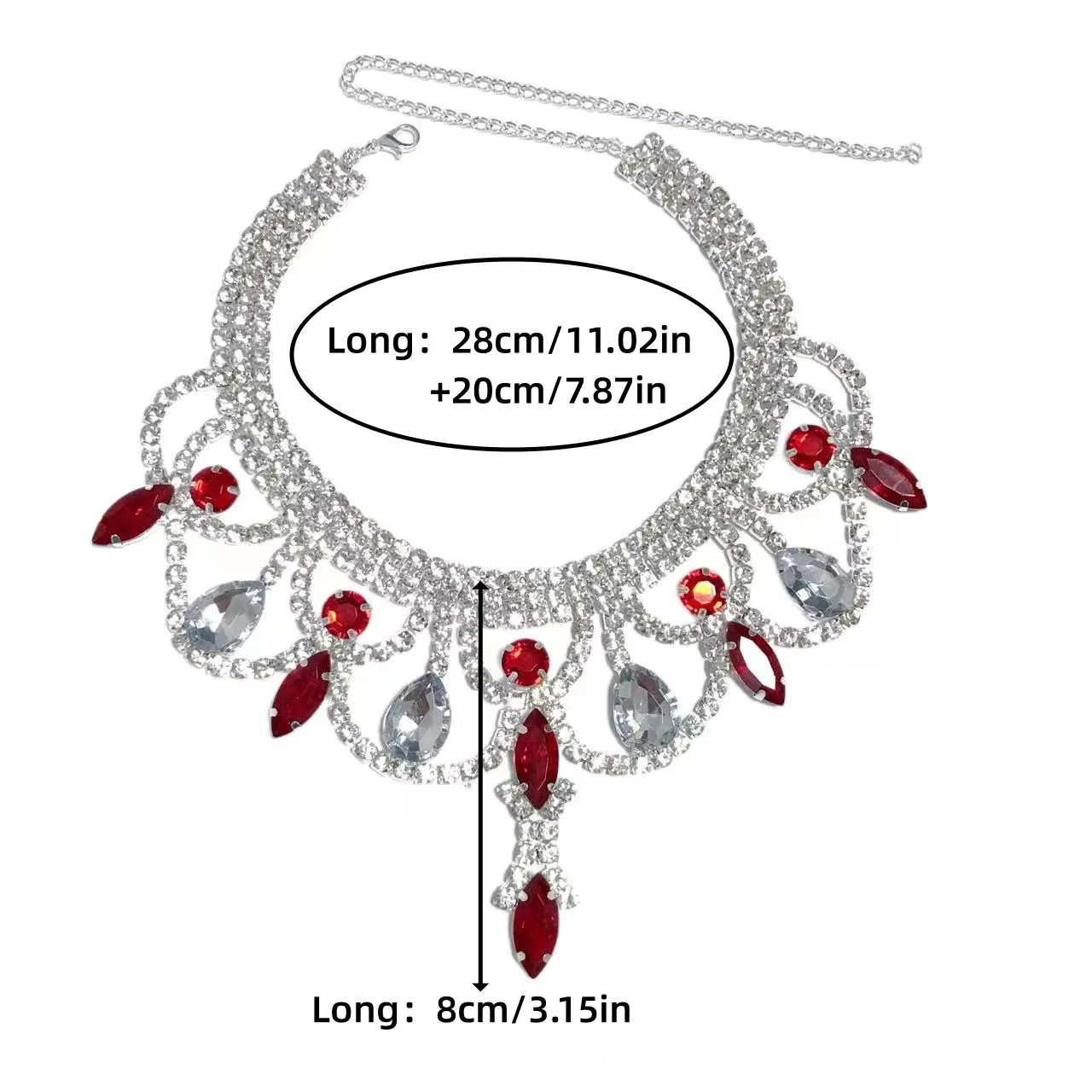 Fashion Luxury Sexy Red Large Crystal Pendant Necklace Bridal Wedding Dinner Dance Exquisite Rhinestone Necklace Jewelry Accesso