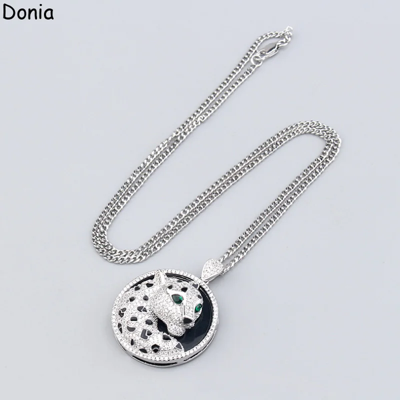 Donia Jewelry European and American Enamel Green Eyes Leopard Print Titanium Steel Micro-Set Zircon Necklace Round Pendant