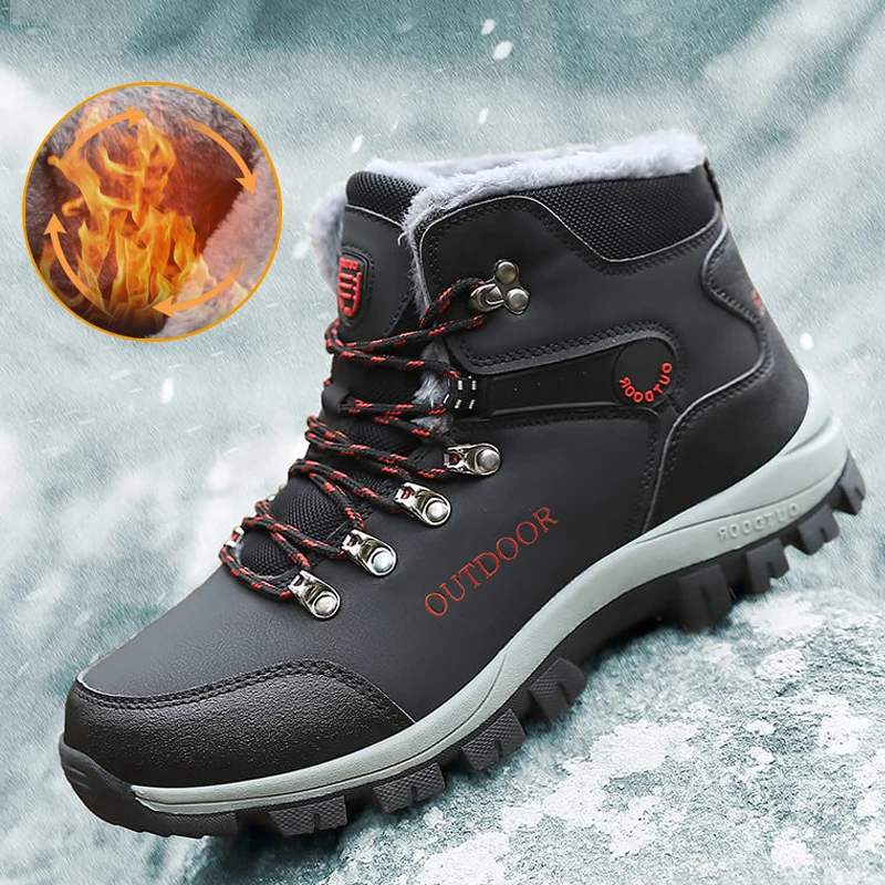 

Men Winter Boots Warm Plush Waterproof Leather Sneakers Snow Boots Outdoor Male Hiking Shoes Non-Slip Ankle Boots Freeshipping