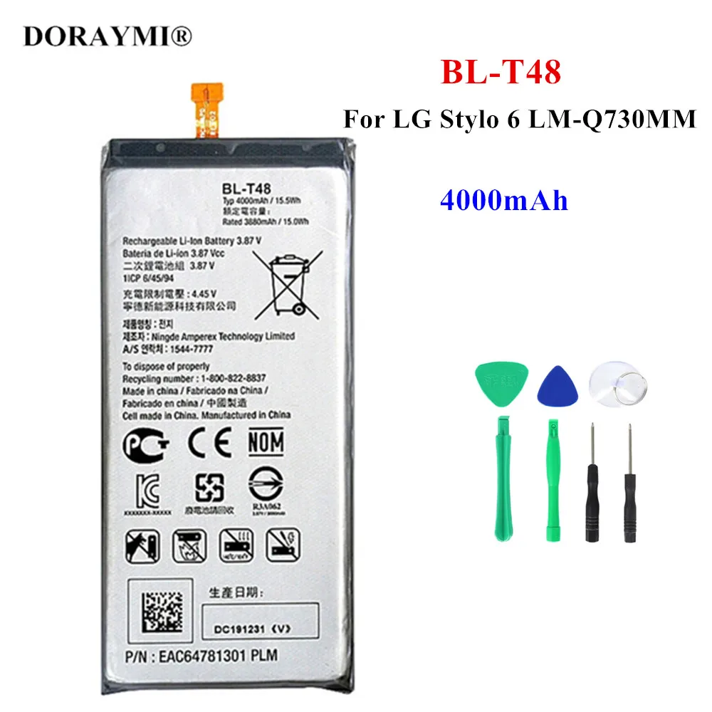 

Original BL-T48 4000mAh Battery For LG Stylo 6 LM-Q730MM Replacement Phone Batteries+Tools