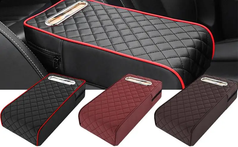 

Wave Embroider PU Leather Car Armrest Mat Waterproof Universal Car Seat Pad Auto Armrests Storage Box Cover Pad Arm Rest cushion
