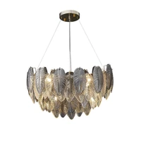 artistic grey swan feather led dimmable chandelier hanging lamps lustre suspension luminaire lampen for foyer