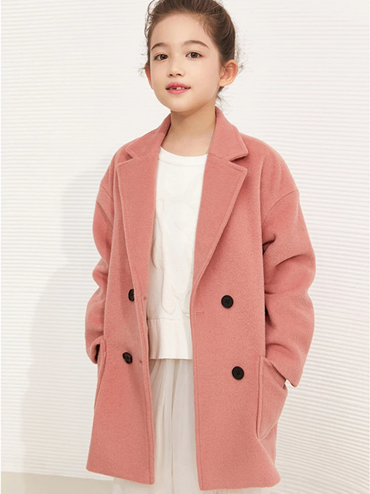 amii kids Girls Woolen Coat Lapel Double Breasted Wool Jacket for Girls Teenager Winter Thicken Children Overcoat 22140116 enlarge