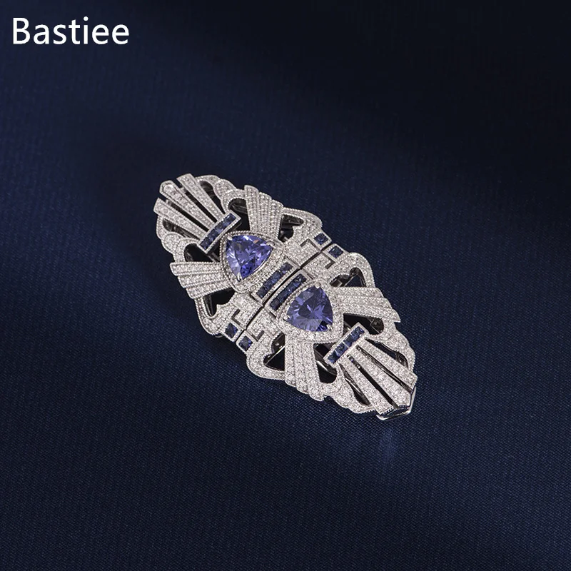 

Bastiee S925 Sterling Silver Brooch Tanzanite Vintage Literary Silk Scarf Collar Clip Plating Removable Double Use Broche Luxe