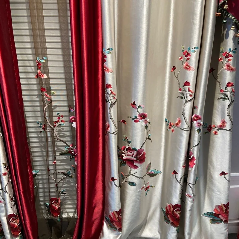 Китайские Красные занавески в стиле ретро с вышивкой пионов классические шторы