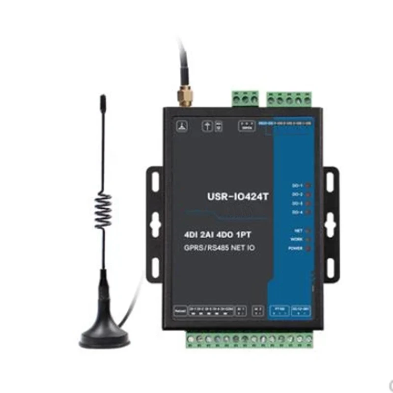 

USR-IO424T-GR 4 Channel GPRS GSM Network IO Controller 4 Way Temperature Detection Modbus TCP/RTU Supports 4 DI/4 DO/2AI/1PT