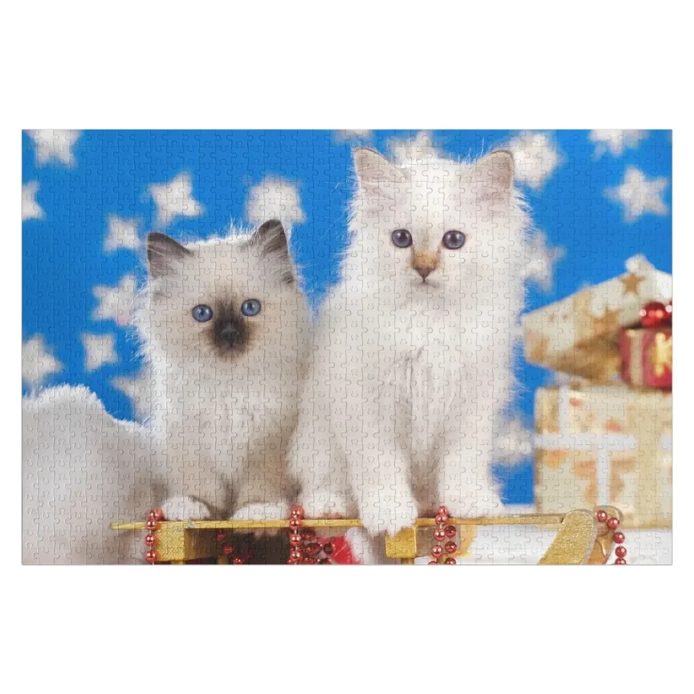 Милый святой котенок из Бирмы желает с Рождеством животные кошки головоломки