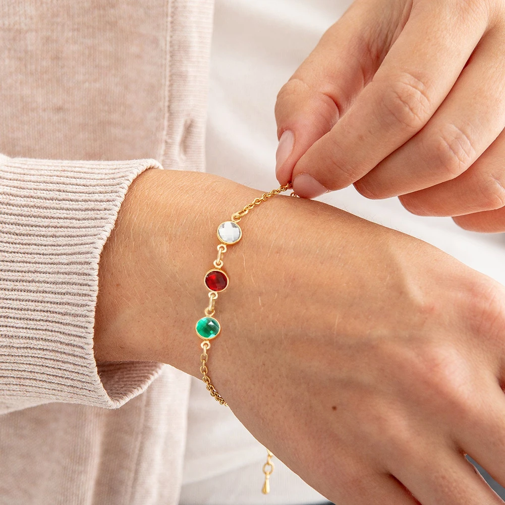 

Sterling Silver Custom Birthstone Bracelet Personalized Bracelet For Mom and Kids Jewelry Gift For Women Mother's Day