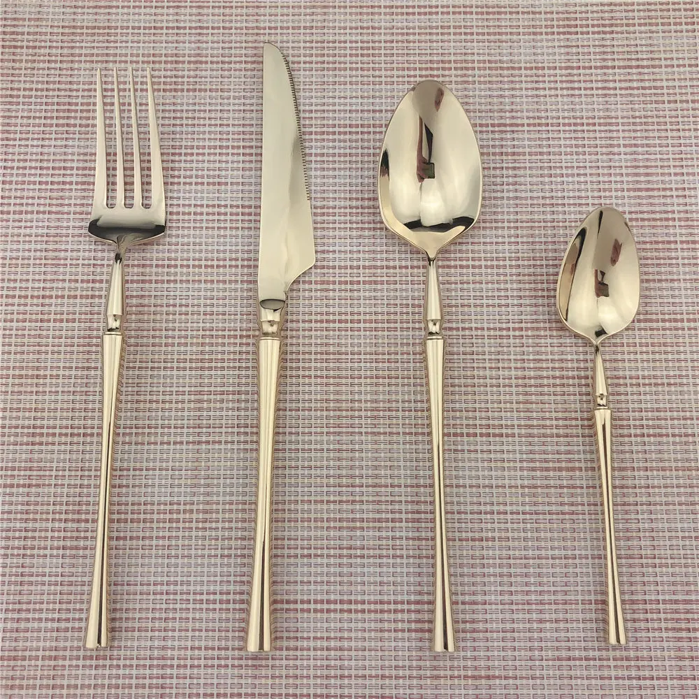 

New High-grade Luxury Shiny Champagne Gold Cutlery Set Stainless Steel Dinnerware Set Dinner Steak Knife Fork Teaspoon Blue