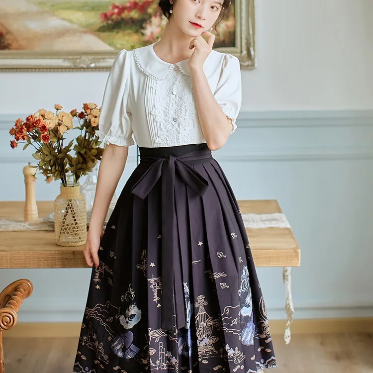 Юбка средней длины с изображением лошади Новый китайский стиль литература