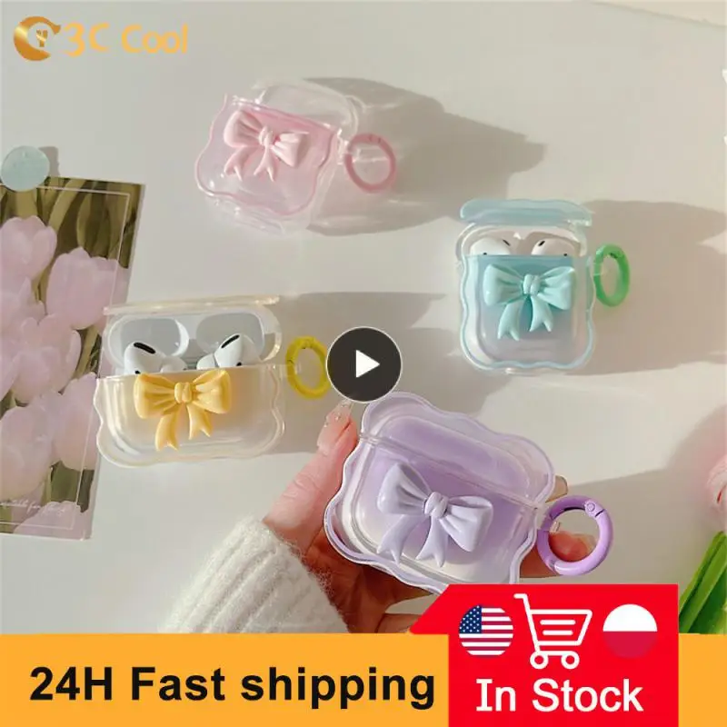 

Wavy Bowknot Earphone Case Transparent 3d Earphone Protection Soft Cover Small Headphone Protective Cover Headset Accessories