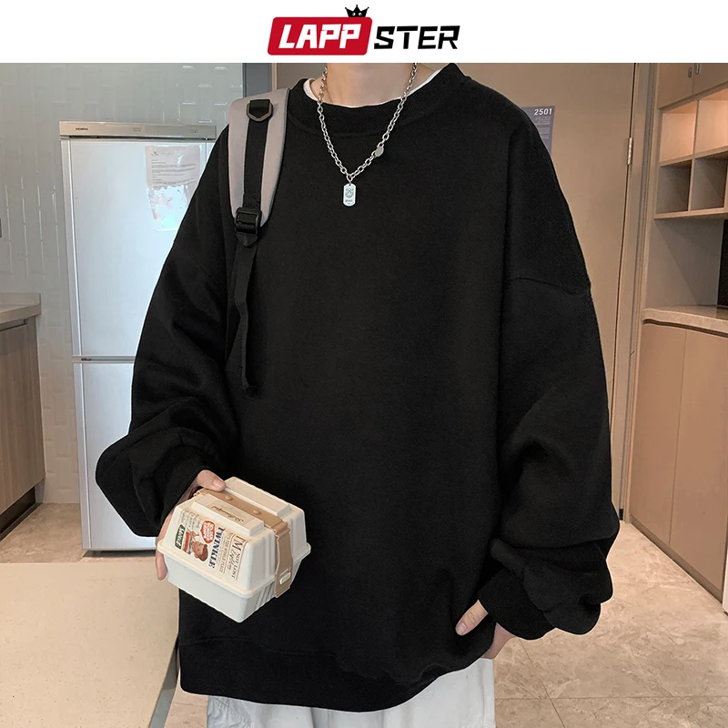

LAPPSTER Y2k Black Harajuku Hoodies Streetwear 2022 Korean Fashion Black Hoodie Casual Solid Color Oversized Texture Sweatshirts