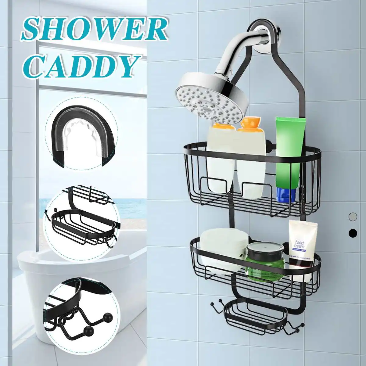 

Bathroom Shelf Shower Wall Mount Shower Caddy Shampoo Storage Holder With Suction Cup Kitchen Storage Bathroom Accessories