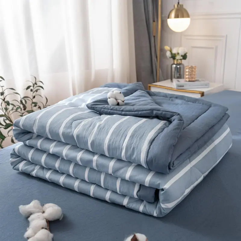 

1 шт. одеяло для кровати синего цвета простое летнее одеяло в полоску с принтом для взрослых queen/king size кондиционер одеяло edredon cama