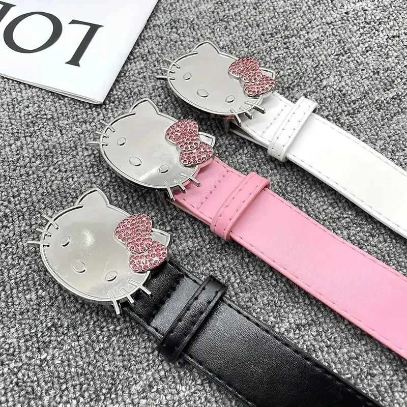 Miniso Sanrio Hello Kitty Y2K Острый Женский ремень из розовой кожи Yk2 черный белый креативный
